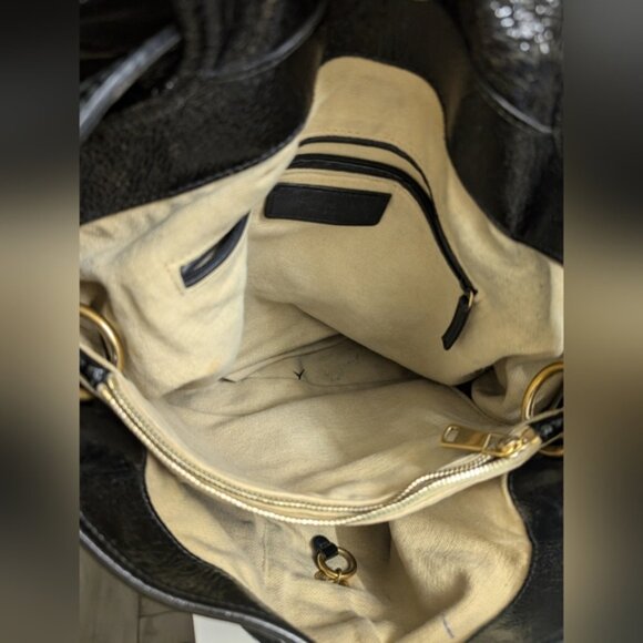 YSL Rive Gauche Capri Patent Leather Black Bucket Bag - Picture 9 of 16